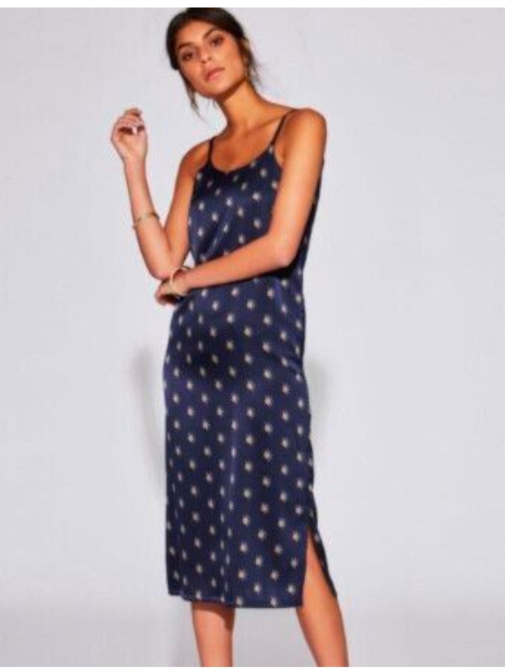 SIR. Solene Blue Silk Slip Slit Hi Low Midi Dress Size 4